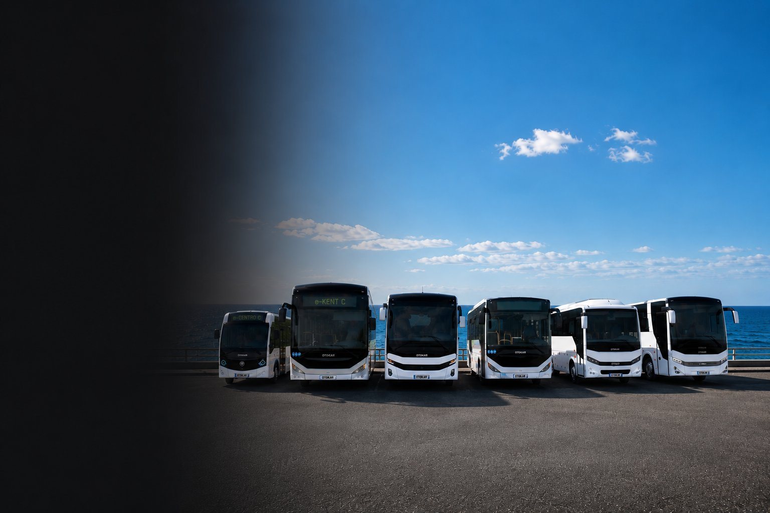 La gamme de bus et autocars Otokar alignée face à la mer